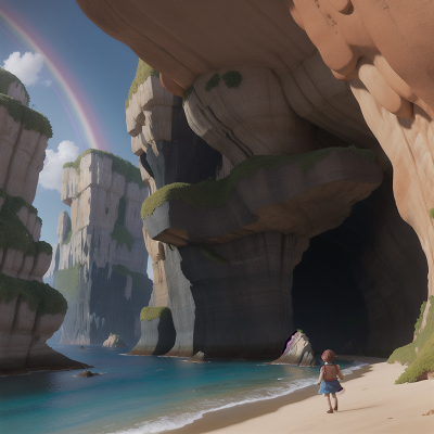 Image For Post Anime, cave, cathedral, rainbow, mechanic, beach, HD, 4K, AI Generated Art