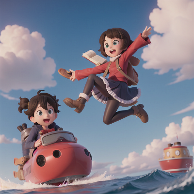 Image For Post Anime, jumping, book, surprise, submarine, sled, HD, 4K, AI Generated Art