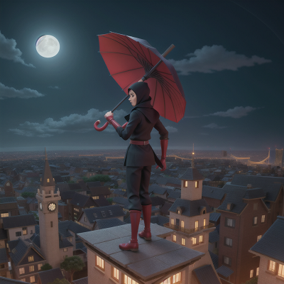 Image For Post Anime, skyscraper, moonlight, umbrella, ninja, tower, HD, 4K, AI Generated Art