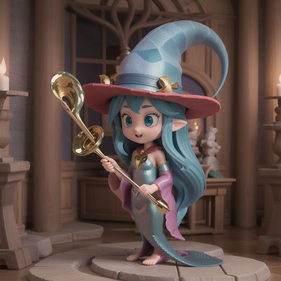 Image For Post Anime, wizard's hat, museum, mermaid, trumpet, demon, HD, 4K, AI Generated Art