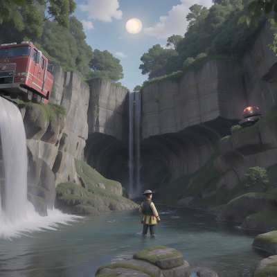 Image For Post Anime, holodeck, waterfall, river, moonlight, firefighter, HD, 4K, AI Generated Art
