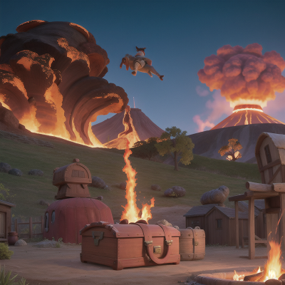 Image For Post Anime, park, wild west town, volcanic eruption, circus, treasure chest, HD, 4K, AI Generated Art