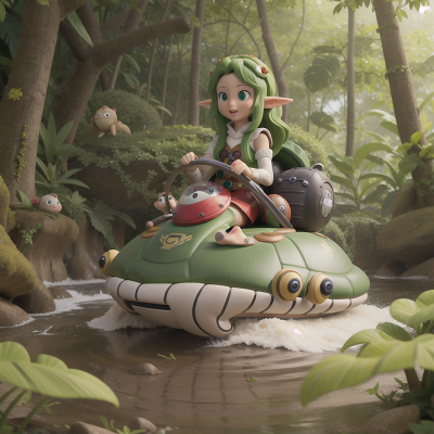 Image For Post Anime, turtle, success, elf, hovercraft, jungle, HD, 4K, AI Generated Art