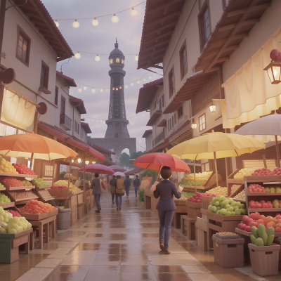 Image For Post Anime, umbrella, fruit market, earthquake, lamp, tower, HD, 4K, AI Generated Art
