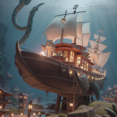 Image For Post Anime, underwater city, boat, elephant, tiger, dragon, HD, 4K, AI Generated Art