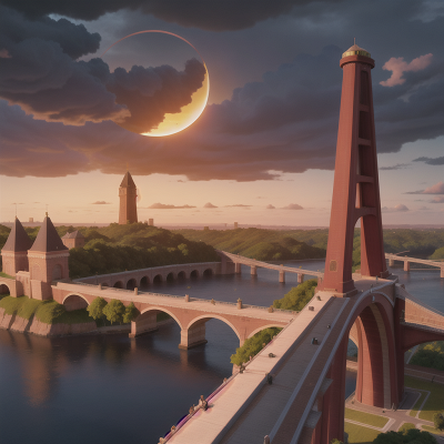 Image For Post Anime, storm, bridge, tower, solar eclipse, sunrise, HD, 4K, AI Generated Art