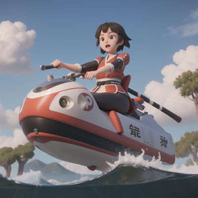Image For Post Anime, hovercraft, surprise, samurai, swimming, holodeck, HD, 4K, AI Generated Art
