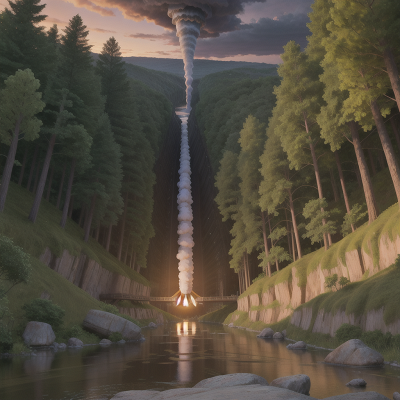 Image For Post Anime, tornado, river, sunrise, forest, rocket, HD, 4K, AI Generated Art
