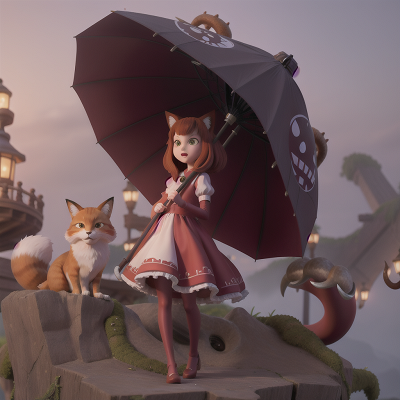 Image For Post Anime, cat, fox, princess, umbrella, kraken, HD, 4K, AI Generated Art