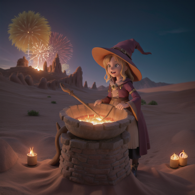 Image For Post Anime, witch's cauldron, desert, sunset, wizard, fireworks, HD, 4K, AI Generated Art