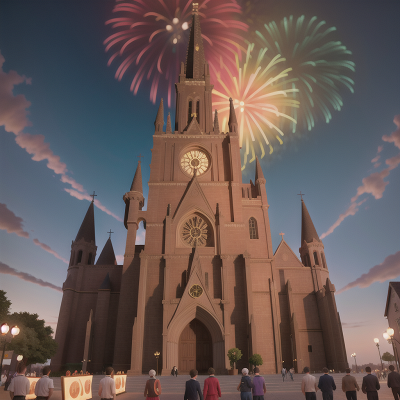 Image For Post Anime, cathedral, knight, fireworks, witch, carnival, HD, 4K, AI Generated Art
