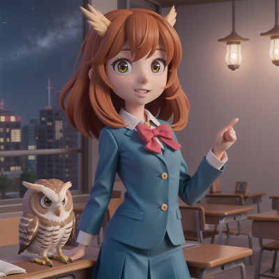 Image For Post Anime, school, owl, skyscraper, stars, teacher, HD, 4K, AI Generated Art