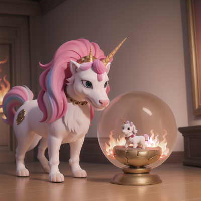 Image For Post Anime, museum, crystal ball, dog, unicorn, fire, HD, 4K, AI Generated Art