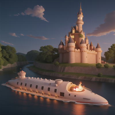 Image For Post Anime, submarine, castle, river, fire, camera, HD, 4K, AI Generated Art