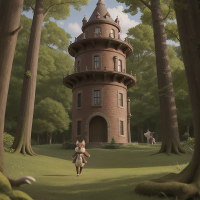 Image For Post Anime, teleportation device, forest, castle, dog, robot, HD, 4K, AI Generated Art