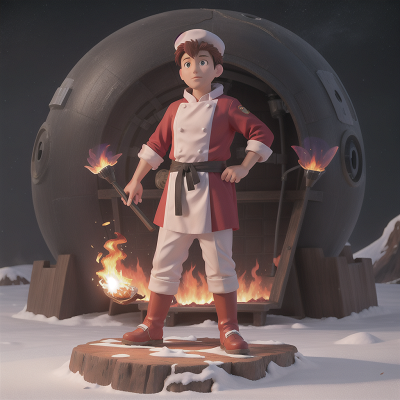 Image For Post Anime, chef, holodeck, fire, snow, alien planet, HD, 4K, AI Generated Art
