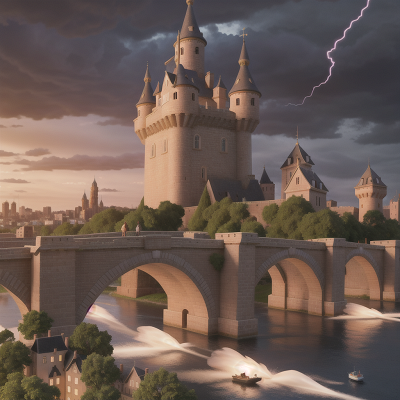 Image For Post Anime, storm, castle, bridge, tower, city, HD, 4K, AI Generated Art