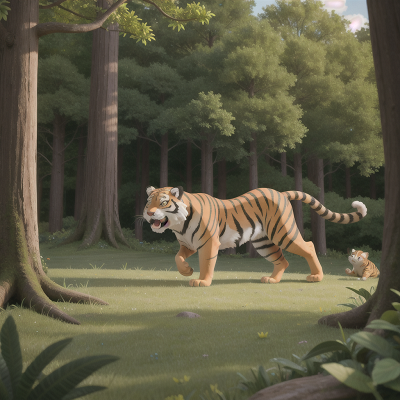 Image For Post Anime, sabertooth tiger, joy, clock, forest, cathedral, HD, 4K, AI Generated Art