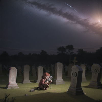 Image For Post Anime, haunted graveyard, crystal, telescope, mechanic, space, HD, 4K, AI Generated Art