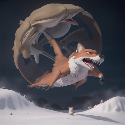 Image For Post Anime, holodeck, fox, snow, pterodactyl, alien planet, HD, 4K, AI Generated Art