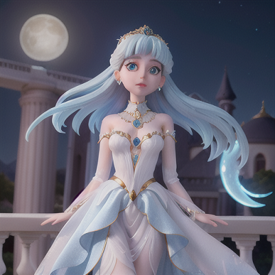 Image For Post | Anime, manga, Otherworldly princess, shimmering blue hair, in a moonlit palace balcony, gazing upon her celestial realm, an ethereal white dragon hovers nearby, delicate crescent moon necklace, elegant gown with celestial patterns, soft and glowing anime style, a dreamlike and captivating atmosphere - [AI Art, Anime Characters with Necklaces ](https://hero.page/examples/anime-characters-with-necklaces-stable-diffusion-prompt-library)