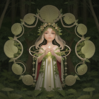 Image For Post Anime Art, Lost forest spirit, delicately wild ivy-leaf hair, surrounded by a circle of ancient trees