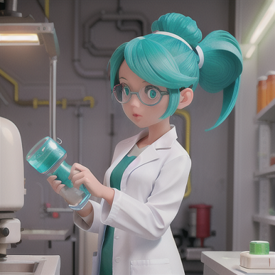 Image For Post | Anime, manga, Determined scientist girl, teal ponytail hair, in a high-tech laboratory, adjusting complex machinery, a bubbling chemical reaction occurring in the background, white lab coat with green emblem, clean and detailed anime style, the atmosphere is dynamic and intellectually stimulating - [AI Art, Anime Science Fair ](https://hero.page/examples/anime-science-fair-stable-diffusion-prompt-library)