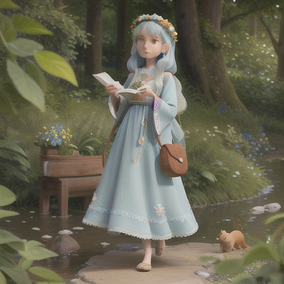 Image For Post | Anime, manga, Gentle healer, long pale blue hair, in a tranquil riverside village, distributing medicine from a backpack to grateful villagers, adorable woodland creatures peeking curiously from bushes, flowing dress with a herbal wreath, soft light and delicate coloring, heartwarming and compassionate atmosphere - [AI Art, Anime Scenes with Backpacks ](https://hero.page/examples/anime-scenes-with-backpacks-stable-diffusion-prompt-library)