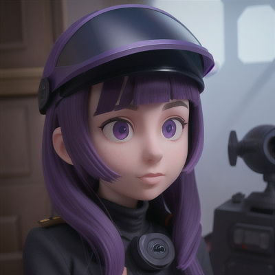 Image For Post Anime Art, Stealthy Stellar Explorer Intelligence Agent, violet hair hidden behind a high-tech visor, infiltrating an e