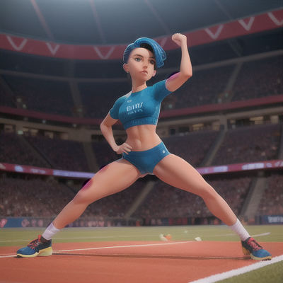Image For Post Anime Art, Top-notch athlete, toned physique and azure hair in a cropped style, amidst a dramatic sports competition