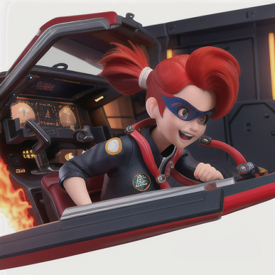 Image For Post Anime Art, Spirited fighter pilot, fiery red hair in a ponytail, in a futuristic cockpit
