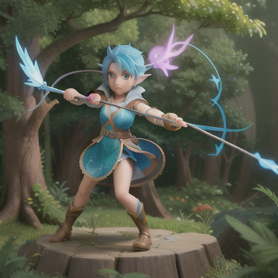 Image For Post | Anime, manga, Skilled mystic archer, sky-blue hair and long pointed ears, relaxed atop a glowing arcane tree, taking aim at a target, a mischievous forest sprite hovering nearby, tight-fitting leather armor with magical runes, soft watercolor anime style, a mix of serenity and intense focus - [AI Art, Anime Mystical Elf Ears ](https://hero.page/examples/anime-mystical-elf-ears-stable-diffusion-prompt-library)