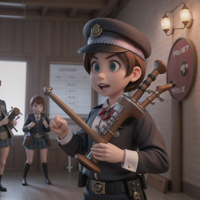 Image For Post Anime, police officer, demon, bagpipes, musician, detective, HD, 4K, AI Generated Art