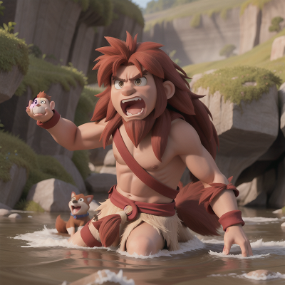 Image For Post Anime, cavemen, river, dog, anger, surprise, HD, 4K, AI Generated Art