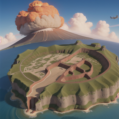 Image For Post Anime, island, airplane, drought, volcano, maze, HD, 4K, AI Generated Art