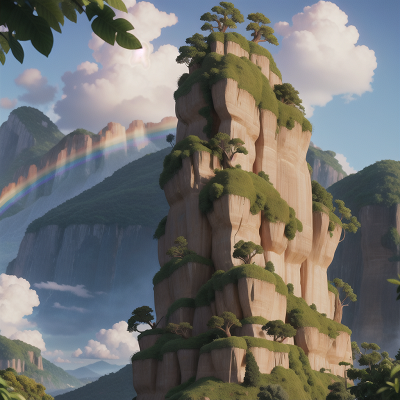 Image For Post Anime, skyscraper, rainbow, mountains, storm, jungle, HD, 4K, AI Generated Art