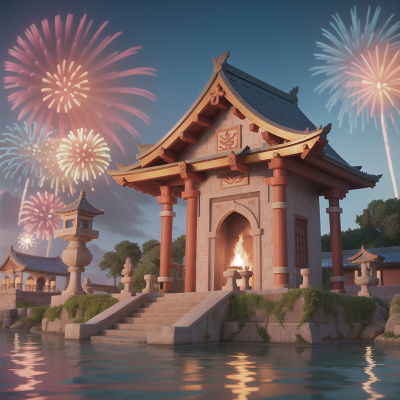 Image For Post Anime, wind, swimming, knight, temple, fireworks, HD, 4K, AI Generated Art