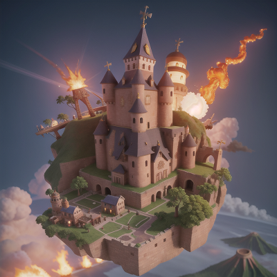 Image For Post Anime, pirate, electric guitar, castle, flying, volcano, HD, 4K, AI Generated Art
