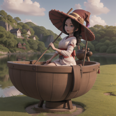 Image For Post Anime, geisha, force field, witch's cauldron, farmer, boat, HD, 4K, AI Generated Art