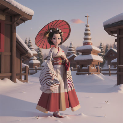 Image For Post Anime, geisha, princess, snow, telescope, zebra, HD, 4K, AI Generated Art