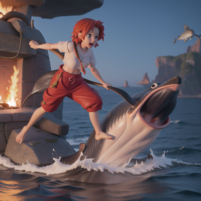 Image For Post Anime, whale, fish, fighting, fire, statue, HD, 4K, AI Generated Art