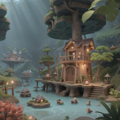 Image For Post Anime, underwater city, jungle, forest, dwarf, musician, HD, 4K, AI Generated Art