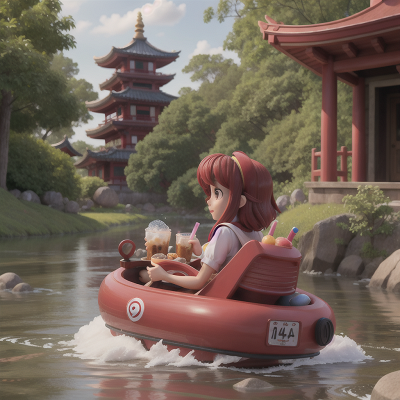 Image For Post Anime, river, temple, sled, force field, bubble tea, HD, 4K, AI Generated Art