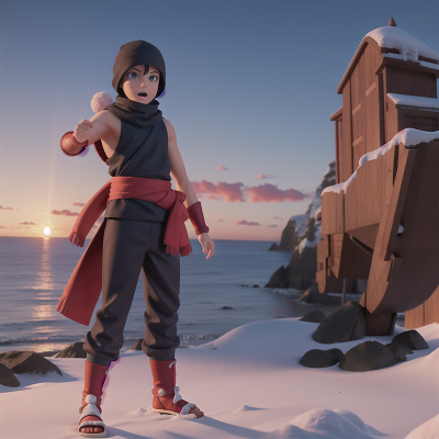 Image For Post Anime, map, beach, sunrise, ninja, snow, HD, 4K, AI Generated Art