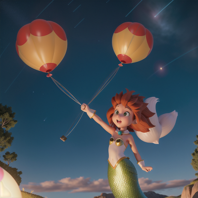 Image For Post Anime, meteor shower, balloon, fox, rabbit, mermaid, HD, 4K, AI Generated Art