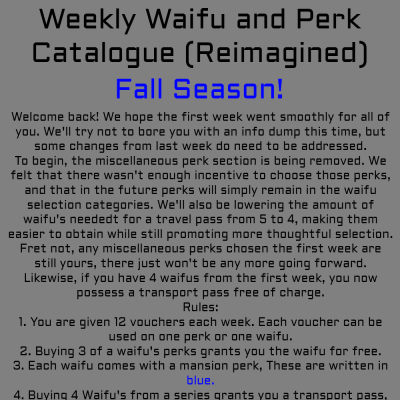 Image For Post Weekly Waifu and Perk Catalogue (Reimagined) Week 2!