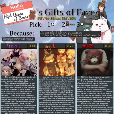Image For Post Gift of Faves: Gift of Bears 3 (+1.1 & 2.1) CYOA by OutrageousBears