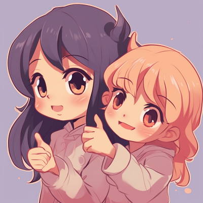 Image For Post | Adorable chibi characters, one with an ice cream and the other with a smiling expression, pastel colors. adorable matching anime pfp for best friends - [Matching Anime PFP Best Friends Collection](https://hero.page/pfp/matching-anime-pfp-best-friends-collection)