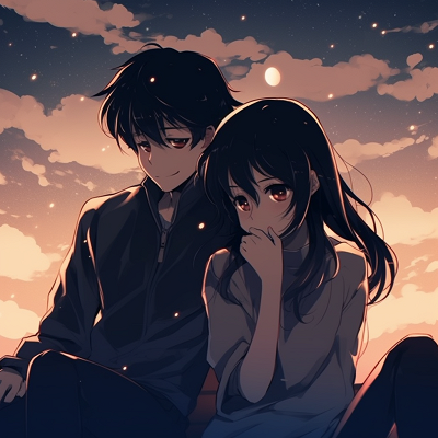 Image For Post | Intimate moment of an anime couple under the moon, with detailed shading and expressive eyes. synchronized sentiments: quality matching anime pfp for romantic couples - [Boosted Selection of Matching Anime PFP for Couples](https://hero.page/pfp/boosted-selection-of-matching-anime-pfp-for-couples)