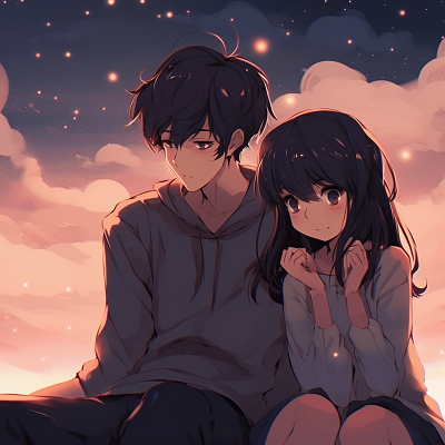 Image For Post | Anime couple sitting together under a moonlit sky, soft colors and gentle lines. synchronized sentiments: quality matching anime pfp for romantic couples - [Boosted Selection of Matching Anime PFP for Couples](https://hero.page/pfp/boosted-selection-of-matching-anime-pfp-for-couples)